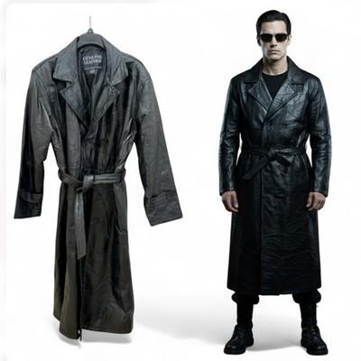 Vintage 90 s Patchwork Leather Belted Trench Coat Size Large Matrix Grunge Goth