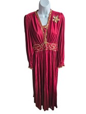 VTG Joy Stevens California Women s Maroon Red Gold Sequin Maxi Dress Size 7/8