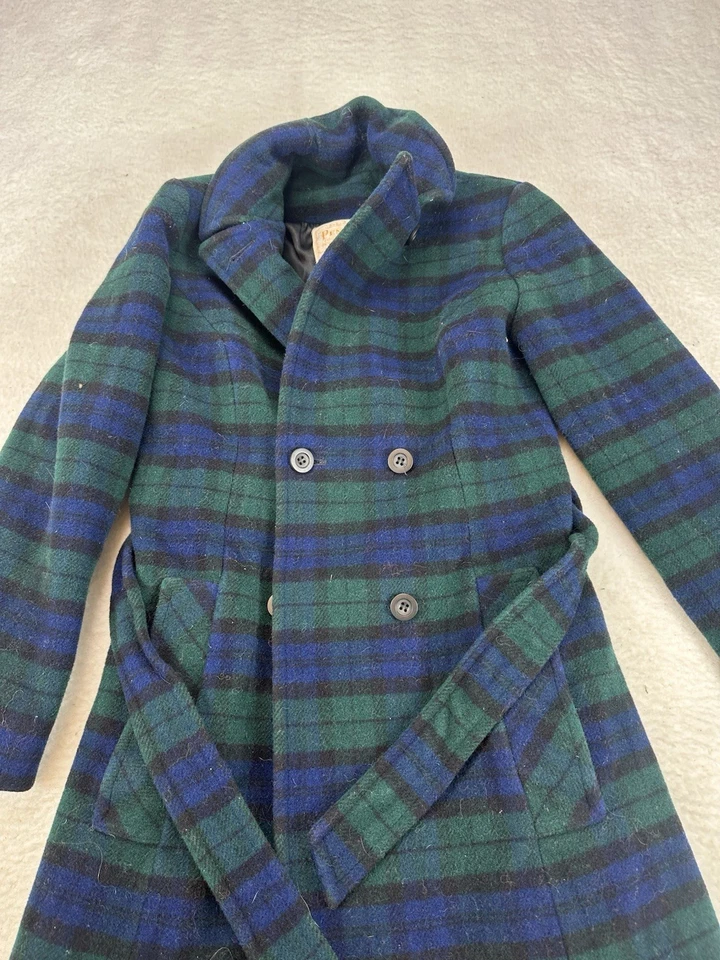 Bata Pendleton vintage para mujer 10 verde tartán a cuadros 100 % lana virgen con cinturón Foto 3 de 4