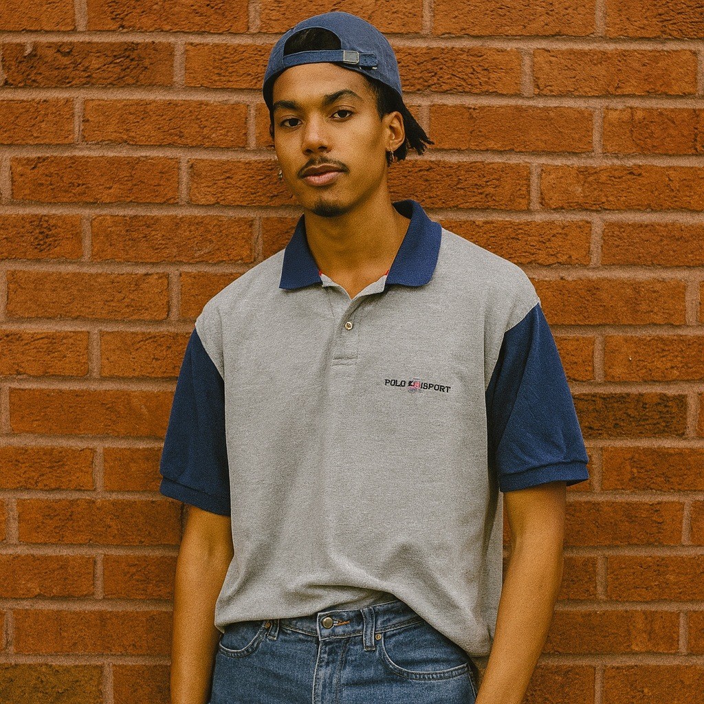 Vintage Polo Sport Ralph Lauren Polo Shirt Mens Large Gray Blue Colorblock Prep