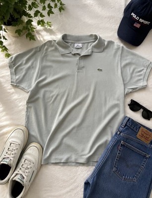 Lacoste Herren Polo grau Gr. 7 Kurzarm Piqué Kragen Knopf Logo bestickt