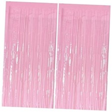 Pastel Pink Party Streamers Foil Fringe Backdrop Curtains 2 Pack Macaron Pink