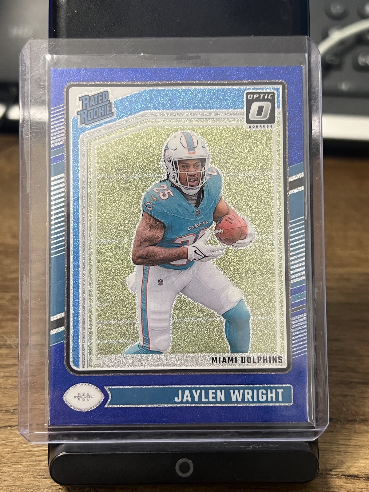 Jaylen Wright 2024 Panini Donruss Optic Blue Glitter Rated Rookie #249 Dolphins