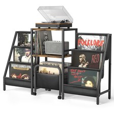 Record Player Stand with Vinyl Storage Cart, Record Player Table with Record ...