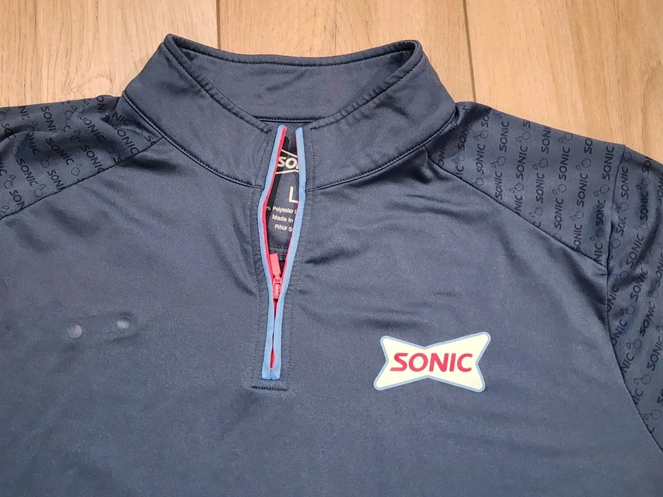 Sonic Drive In Employee 1/4 Zip Pullover Mens Large Long Sleeve Jacket Blue - Image 2 of 4