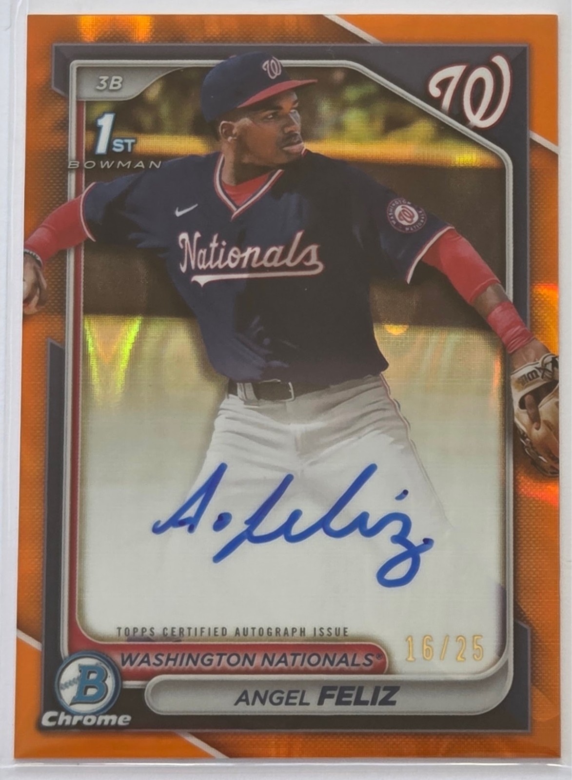 Angel Feliz 2024 Bowman Chrome Orange Lava AUTO 1st Bowman #16/25 #CPA-AF