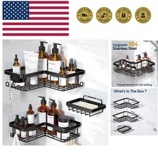 Space-Saving Black Stainless Steel Corner Shower Caddy with 12 Hooks, 3-Pack