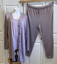 Cuddl Duds Lounge Set 3 Piece Pants Long Cardigan Sleeveless Top Lavender Sz 1XT