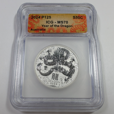 2024 P ICG MS70 - Australia 1/2 oz Silver Year of Dragon 50c Coin