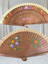 Set of 2 Wood Spanish Flamenco Vintage Wooden Folding Hand Fan Both Side Painted