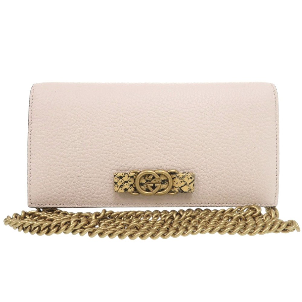 Gucci 746056 Leather Python Chain Wallet Ivory Us… - image 1