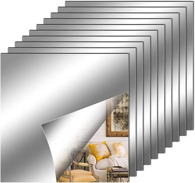 Fantasyon 10 Pieces Flexible Mirror Sheets, Self Adhesive Decorative Plastic Mir