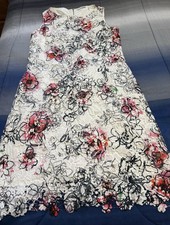 T Tahari White Pink Lace Floral Embroidered Sheath Dress size 12 