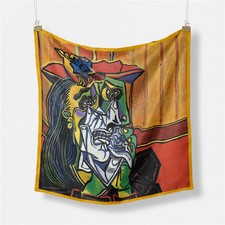 Oil Painting Print Silk Scarf Women Twill Square Head Scarf Hijab Bandana 53cm