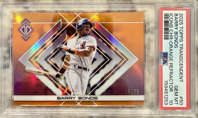 Topps 2025 Transcendent Icons Chrome Barry Bonds #50 Orange Refractor /25 PSA 10