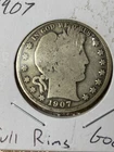 1907 Barber Half Dollar 50c Silver Coin, U.S.