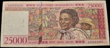 Banknote 25000 Francs Madagaskar