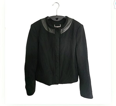 DVF Diane von Furstenberg MARC Leather Trim Blazer Military Jacket Black Size 8 