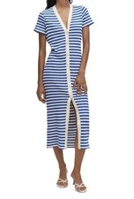 MNG Mango Blue/ Cream Stripe Jersey Sweater Midi Dress Sz US 10 Short Sleeve