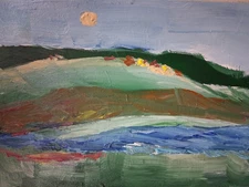 original art paintings Acrylic  on Paper Abstract Landscape Vermilion Lake