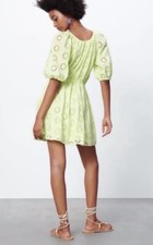 NWT Zara Embroidered Short Sun Dress Flower Wrap Crew Boho Pointelle Womens XS