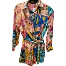 Zara Womens Romper XS Multicolor Floral Satin effect Tie Knot 3114/225 NWT