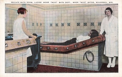 #ad Ladies#x27; Private Bath Room Moor Mud Baths Waukesha Wisconsin WI c1940 Postcard $3.97