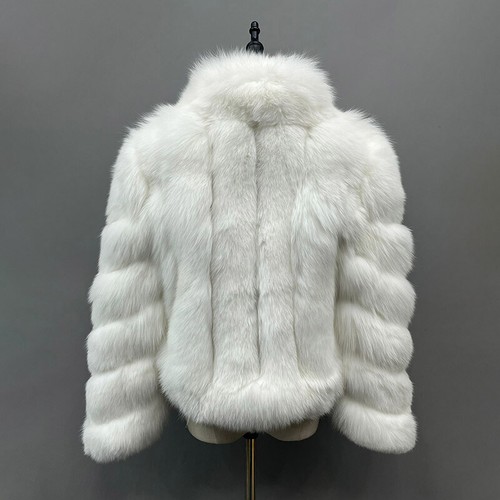 Women Cropped Real Fur Coat Luxury Lapel Collar Warm Short Fox Fur Overcoat - Picture 48 of 49