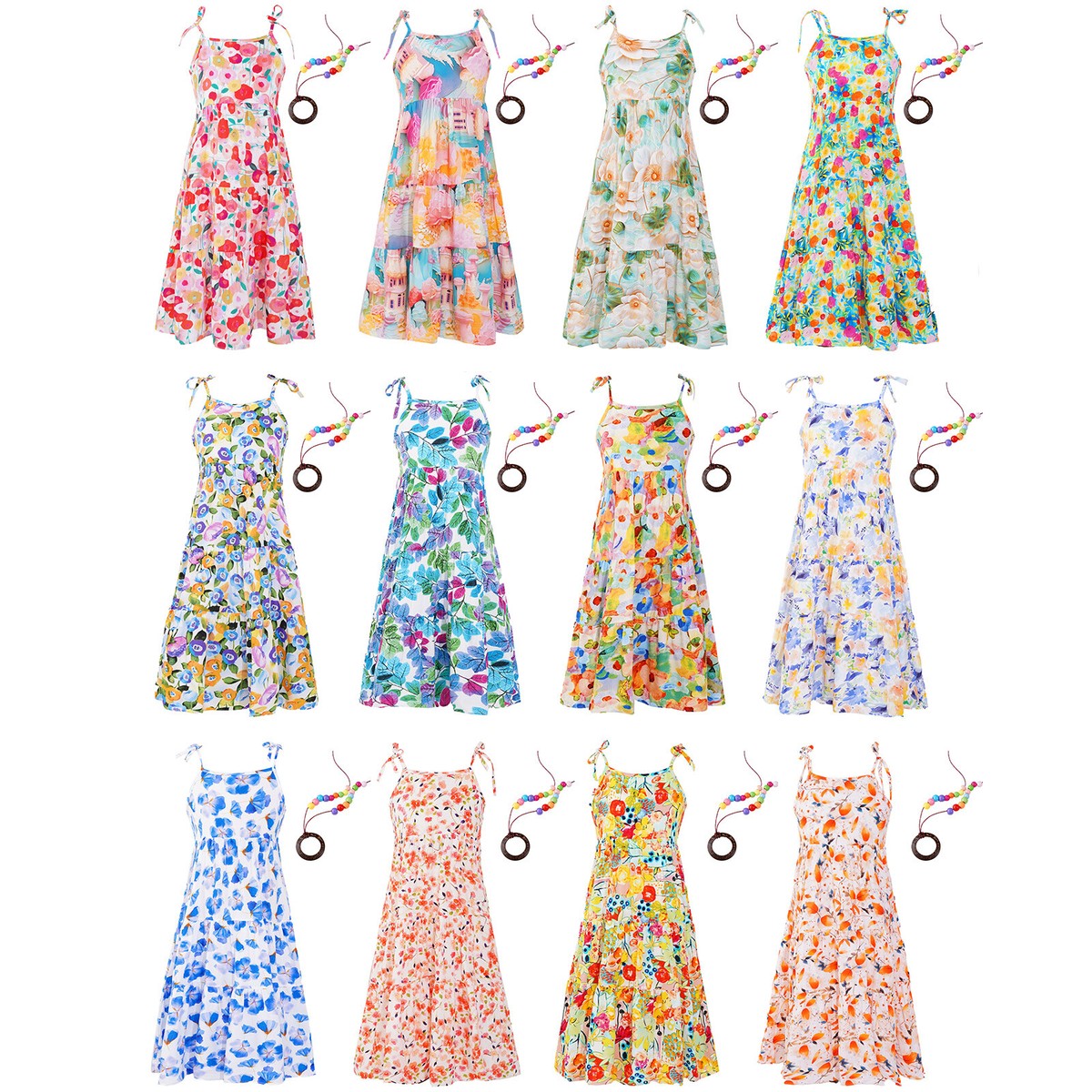 Kids Girls Dress Spaghetti Straps Dresses With Necklace Camisole Sundress  Cute
