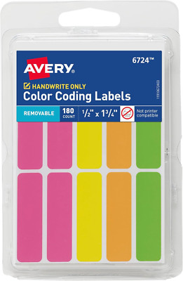 Color-Coding Removable Labels, 1/2'' X 1-3/4'', Assorted Neon Colors, Non-Printabl