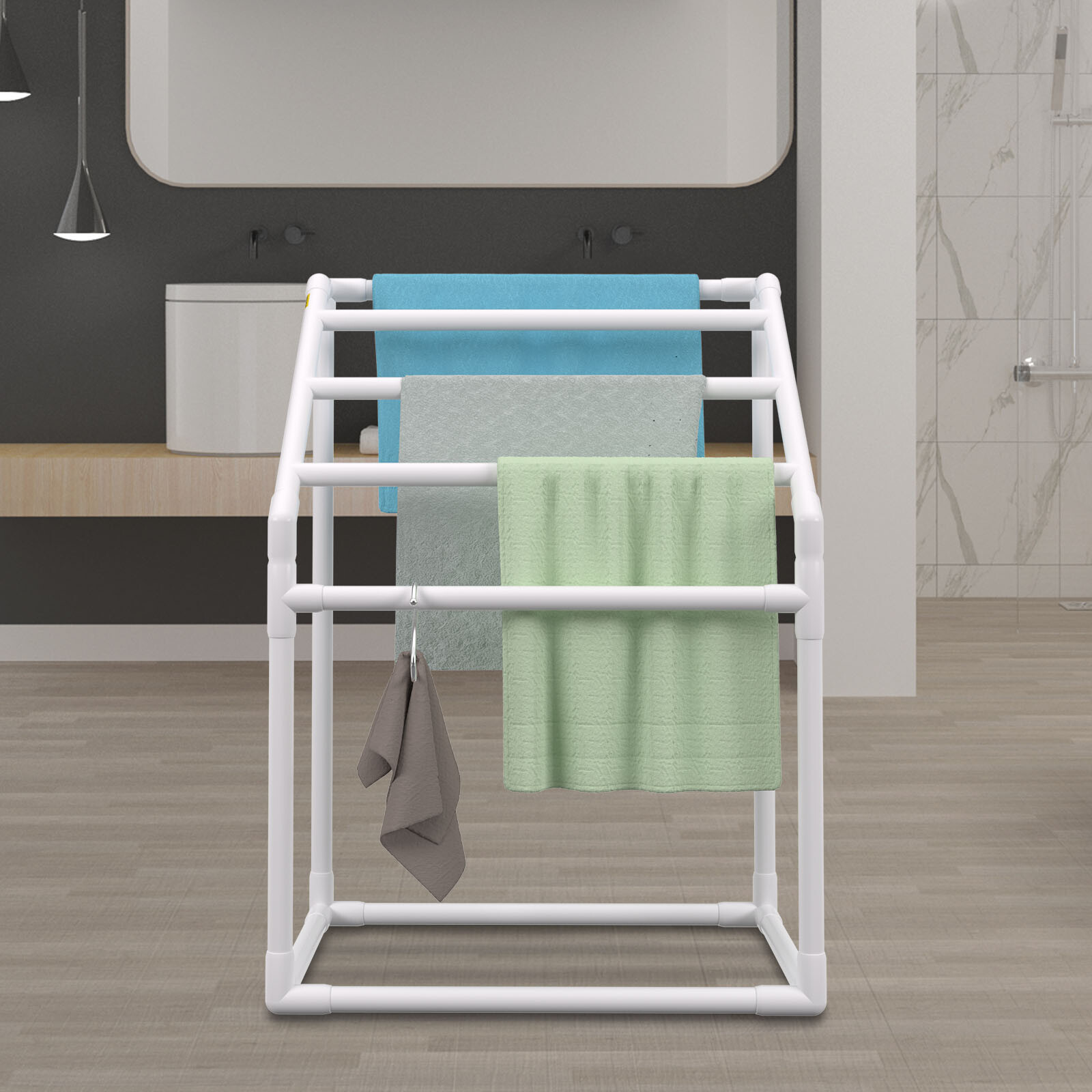 VEVOR Porte-Serviettes sur Pied Range-Serviettes 5 Barres Salle de Bain