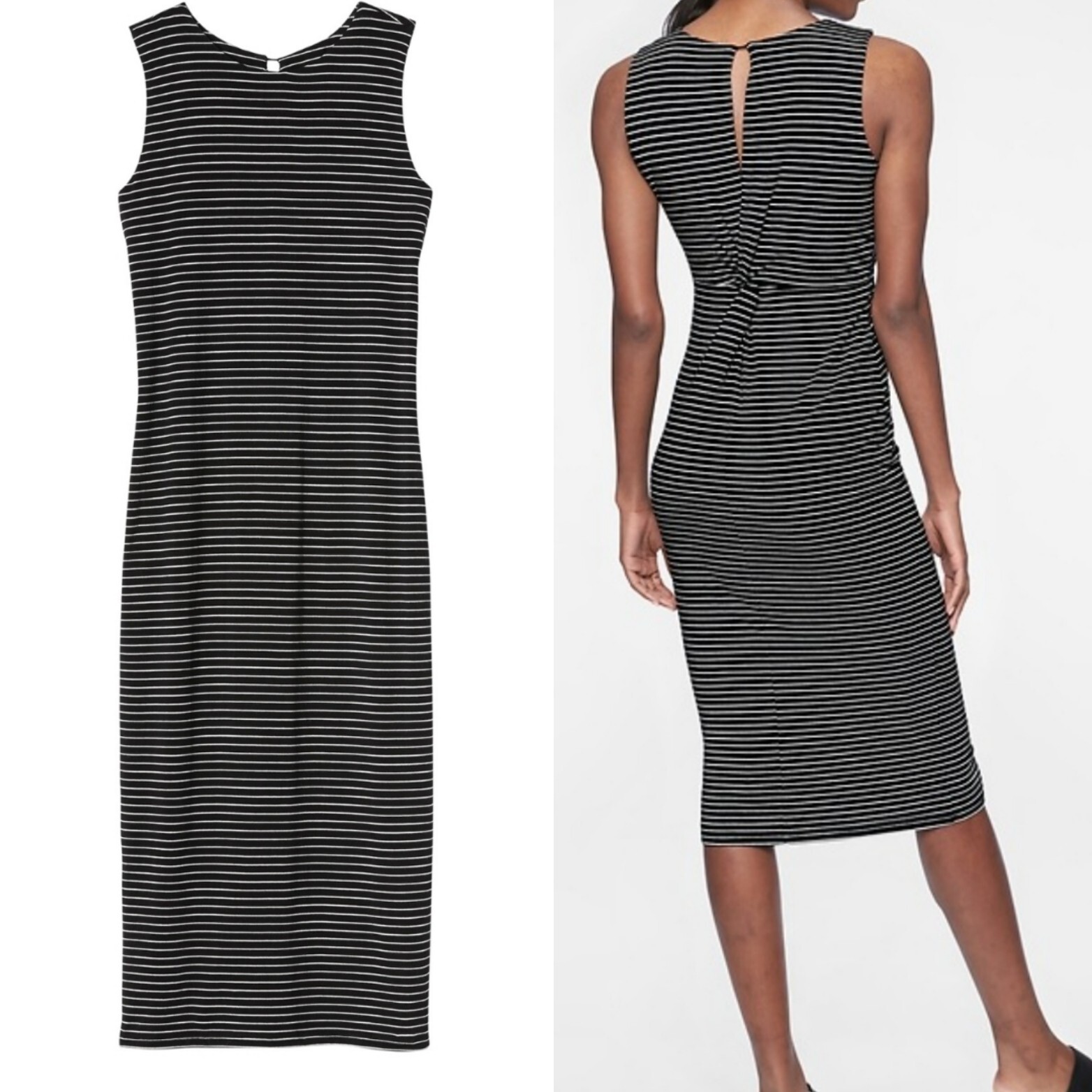 Athleta Maxi Dress Womens Medium Twist Back Stretch Striped Black & White-image