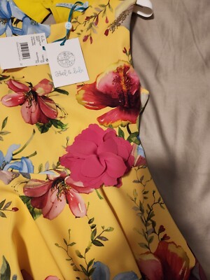 NWT ABEL AND LULA EUROPEAN YELLOW MULTI/ FLORAL BOW DRESS SIZE 12