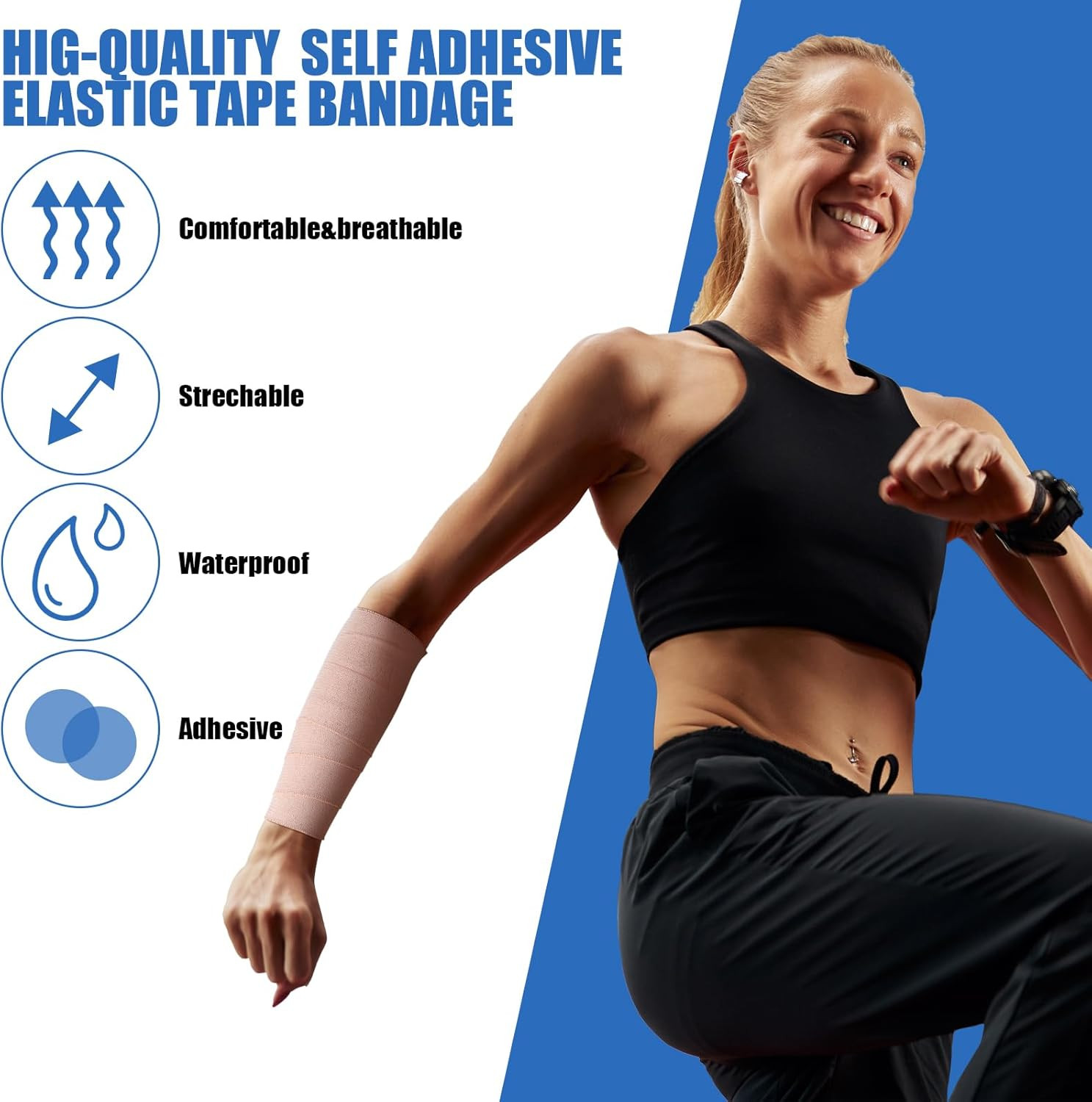 12 Rolls 4 Inches Elastic Tape Adhesive Elastic Tape Self Adhesive Bandage Wrap