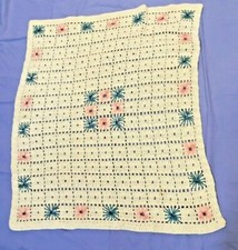 Vintage Handmade Crochet Baby Blanket Lap Chair Throw Multi Colored 32x38"