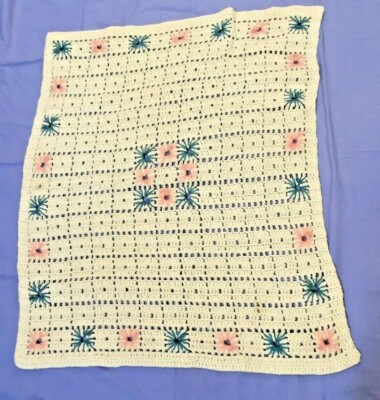 Vintage Handmade Crochet Baby Blanket Lap Chair Throw Multi Colored 32x38