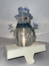 Stocking Hanger Holder Snowman Christmas Holiday Clear Acrylic On Base