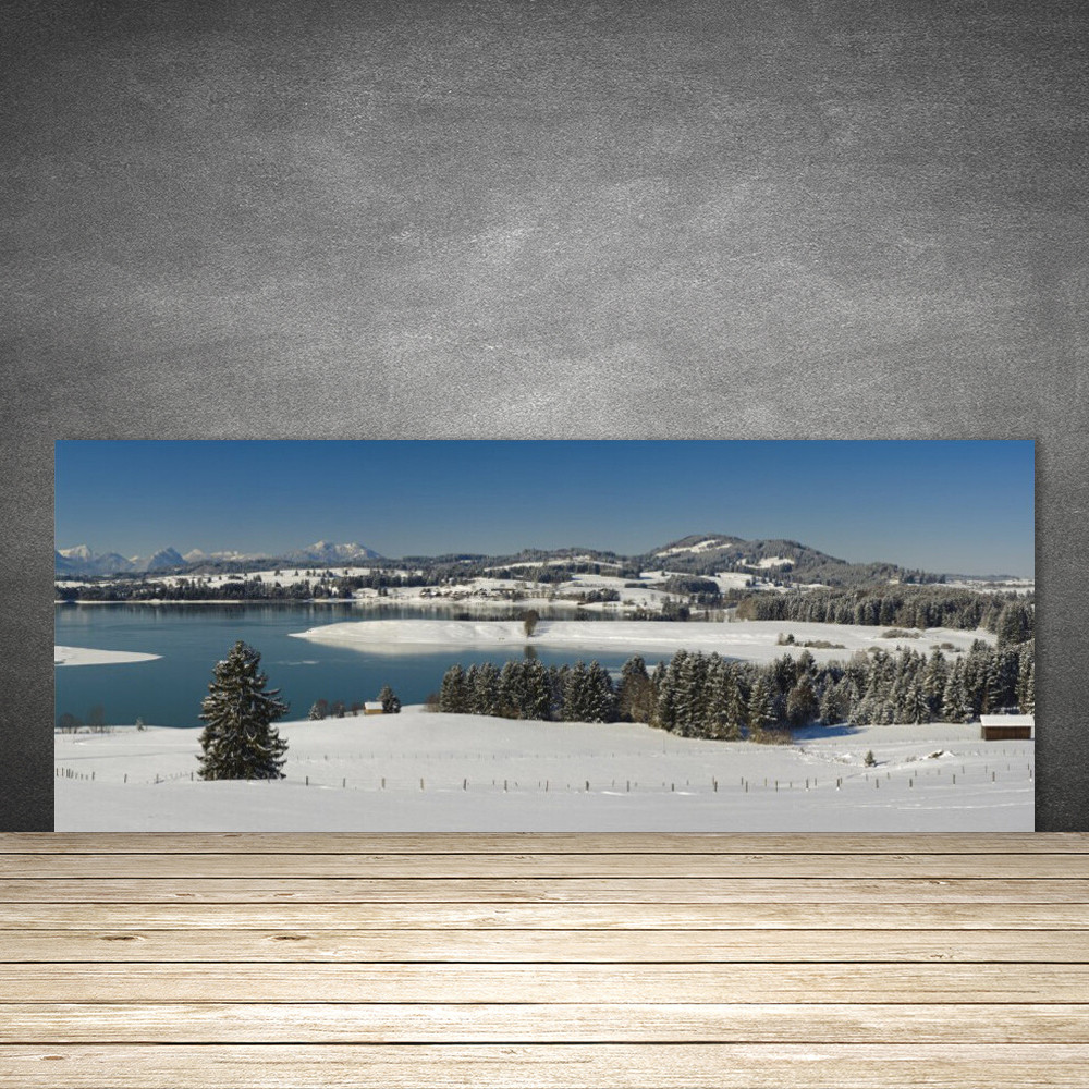 Crédence de cuisine en verre 125x50 cm panneau mural motif paysage de neige