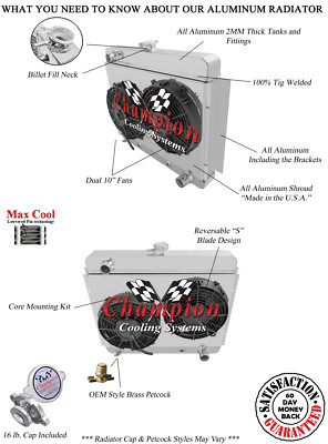 AR 3 Row Radiator,10'' Fans,Shroud-1966 1967 Chevrolet Chevy II Nova V8 Conv