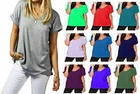 Womens Ladies Oversized Baggy Loose Fit Turn up Batwing Sleeve VNeck T shirt Top