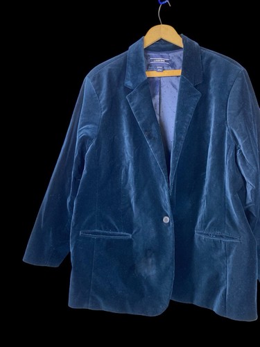 Lands End Velvet Blazer 24W 3X Blue Green Womens Career Preppy Academia Jacket - Picture 3 of 10