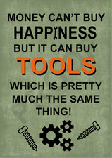 Metal Vintage Tin Sign Money Can't Buy Happiness But It Can Buy Tools Wall Decor