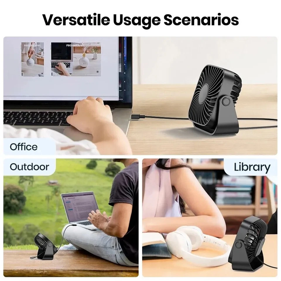 4 Inch USB Mini Portable Fan 3 Speed Quiet Desk Fan 360° Rotation Summer Gift - Image 2 of 4