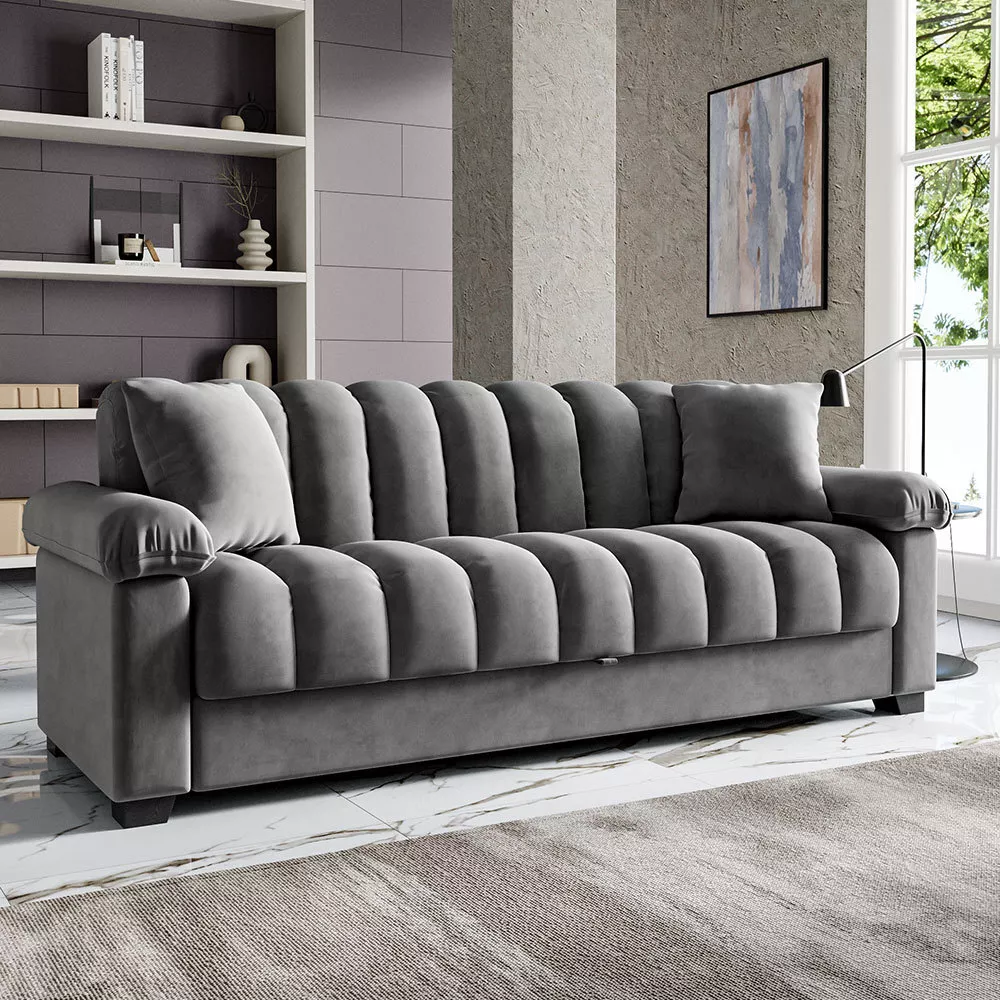 Wonderful Home Luxury Velvet 3 Seater Sofa Storage Sleeper Bed Couch Grey