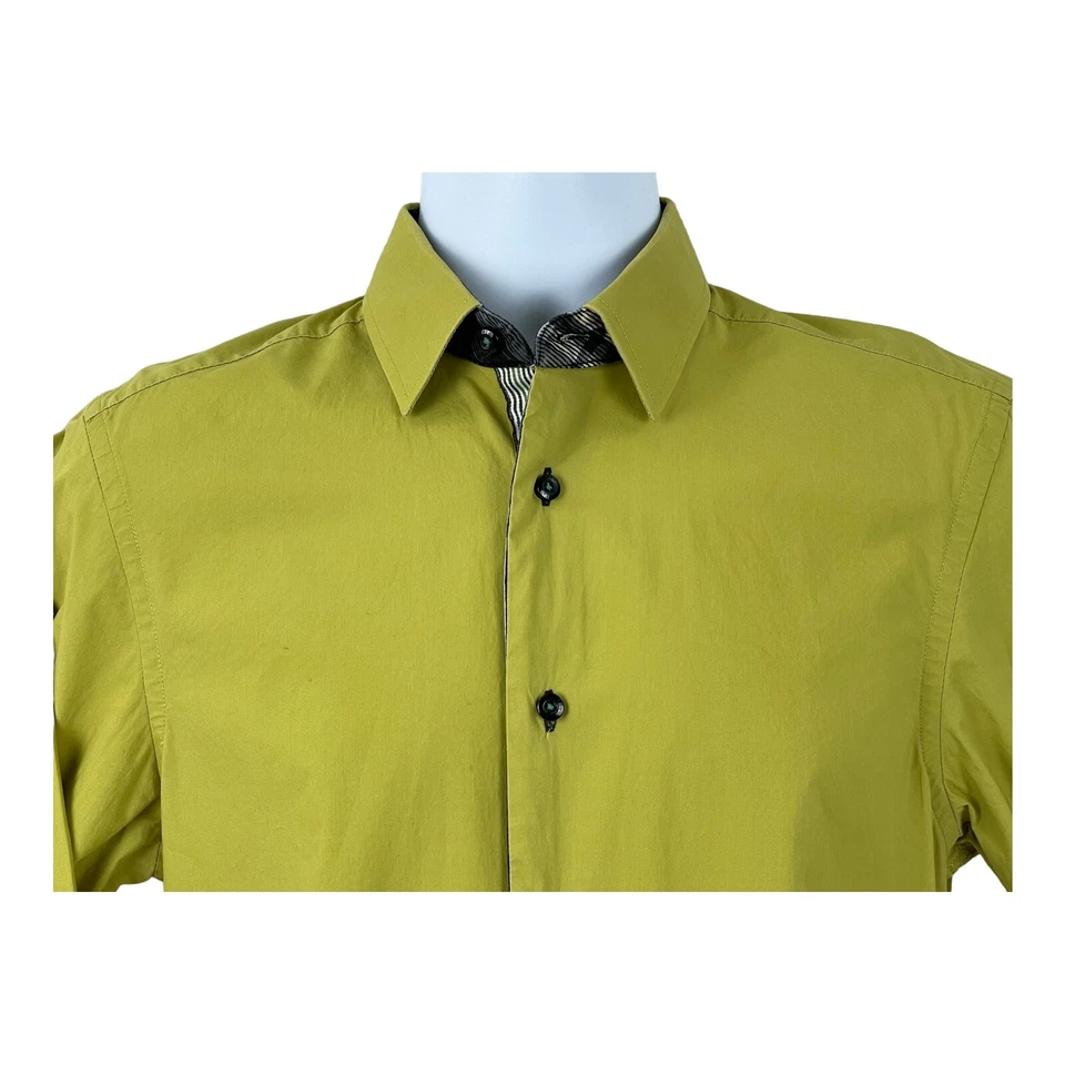 Camisa de vestir Brio Milano para hombre pequeña 14,5 botones calce moderno verde manga larga Foto 2 de 4