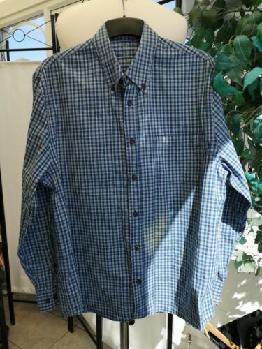 Men's Easy Premium Vintage 1973 Long Sleeve Button Up Blue Check Shirt Size M - Afbeelding 1 van 5