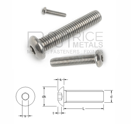 M2 M3 M4 upto M12 Socket Button Screws Dome Head Hex Allen Bolts