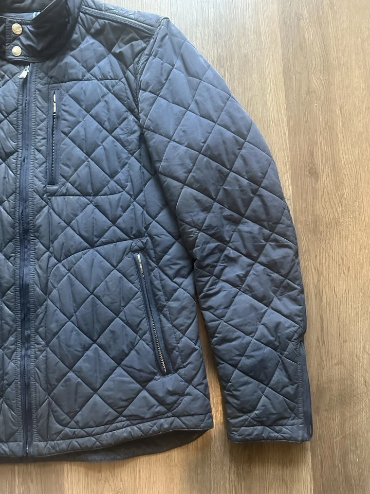 Banana Republic Quilted Down Puffer Navy Blue Moto Motorcycle Jacket S - Image 4 of 4