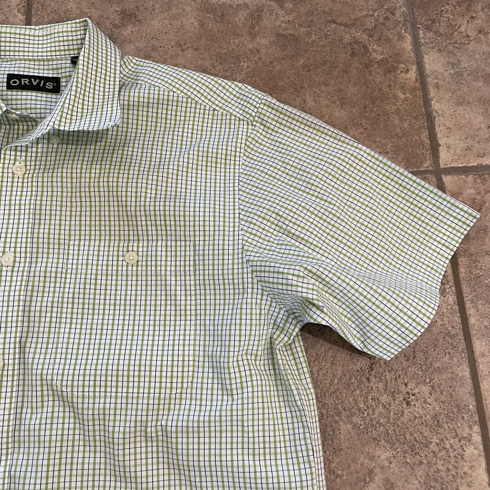 Orvis short sleeve button down Green shirt Mens Size L eBay