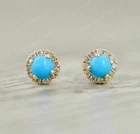 3Ct Round Cut Turquoise Simulated Diamond Halo Stud Earrings 925 Sterling Silver